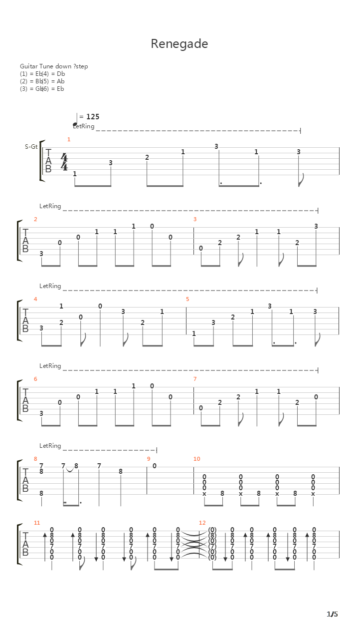 Renegade(TV动画《黑街》片头曲)吉他谱