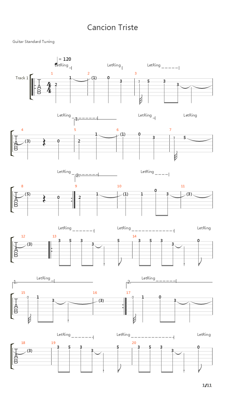 Cancion Triste吉他谱