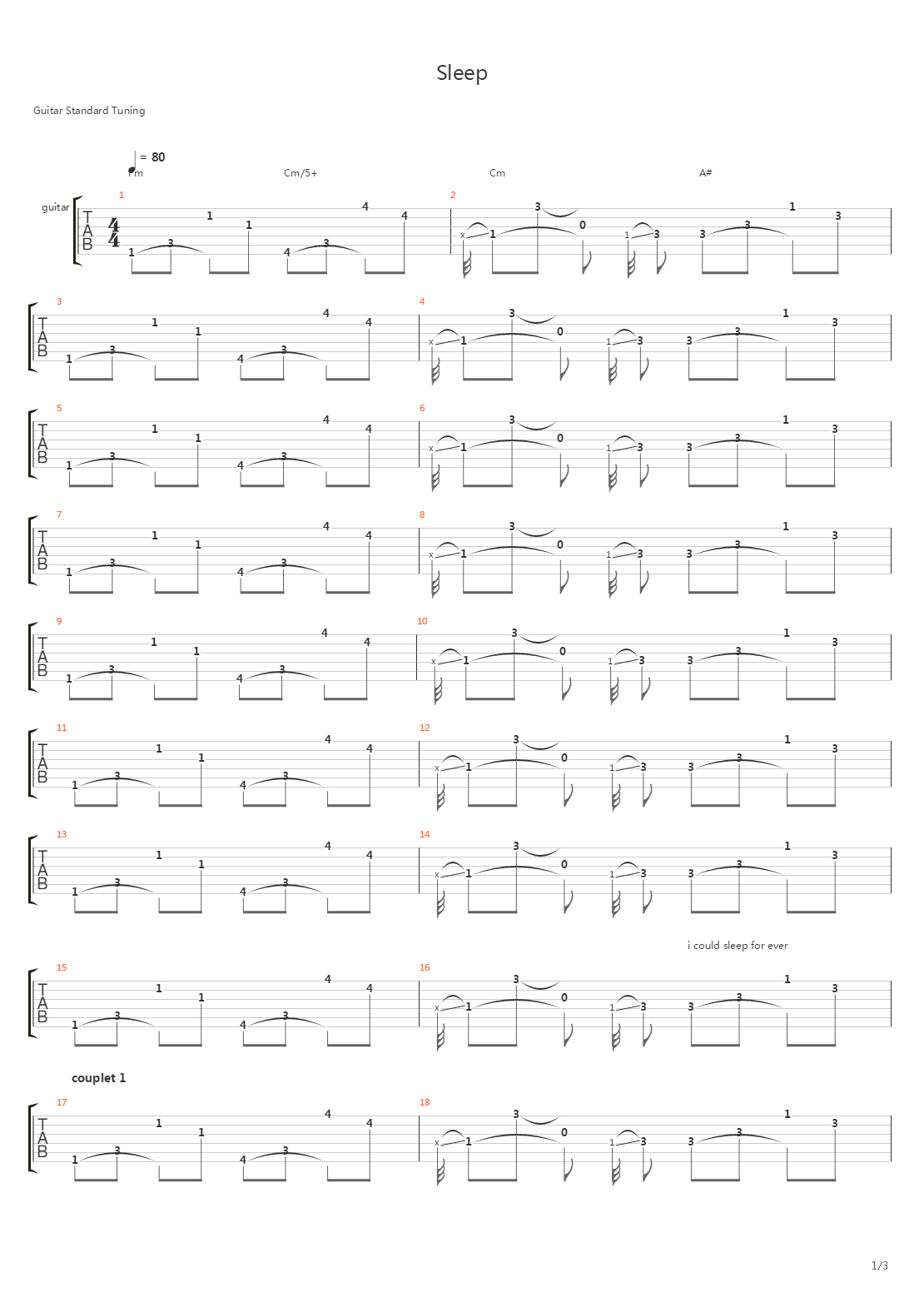 Sleep吉他谱