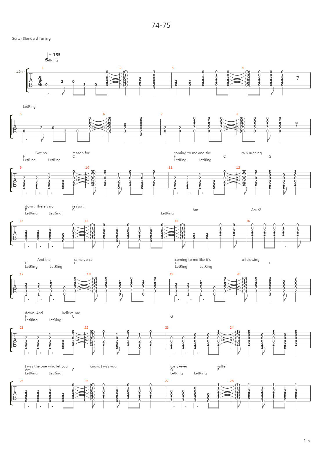 74-75吉他谱