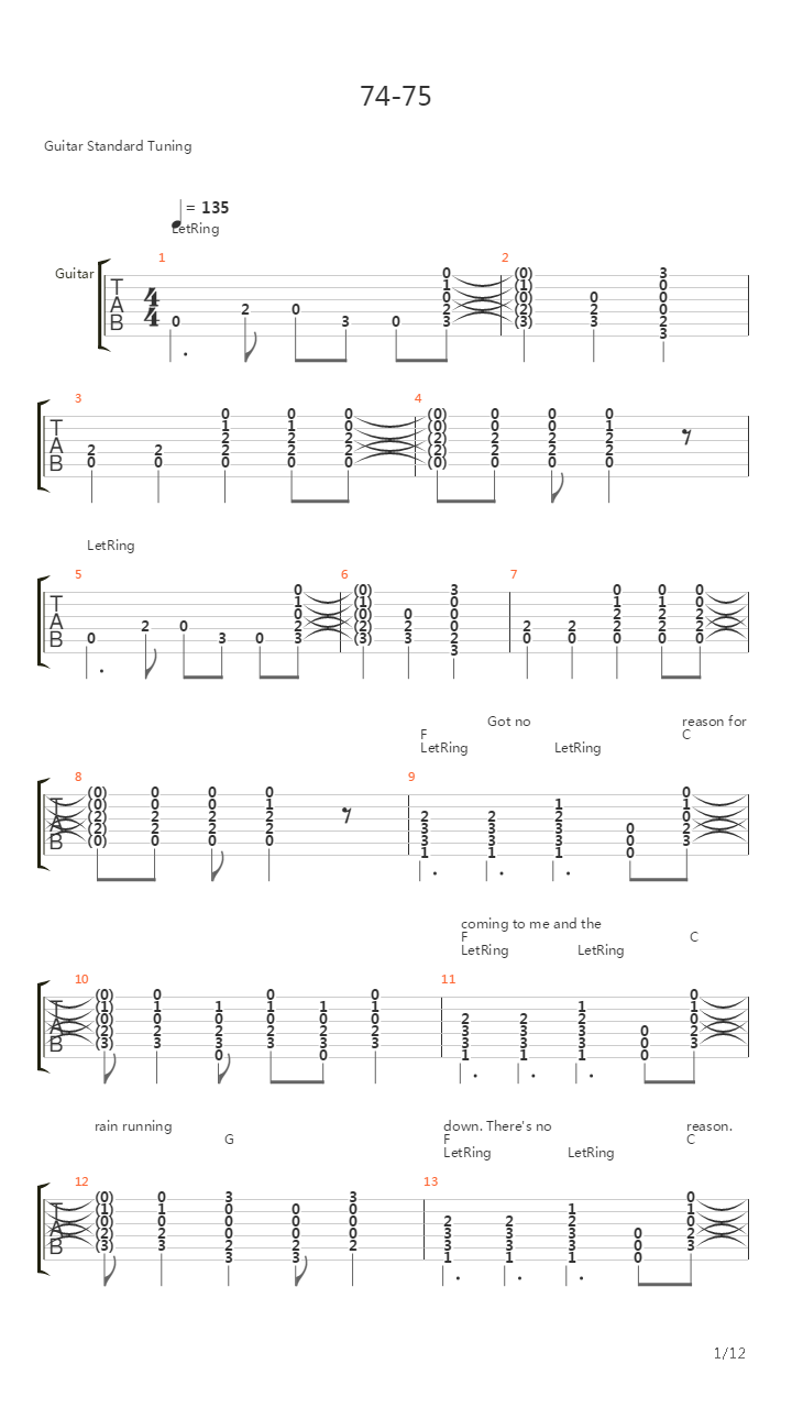 74-75吉他谱