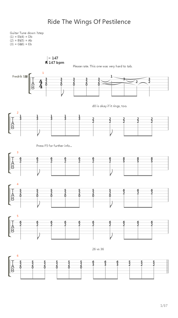 Ride The Wings Of Pestilence吉他谱