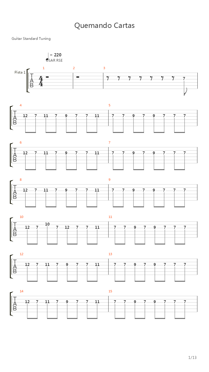 Quemando Cartas吉他谱