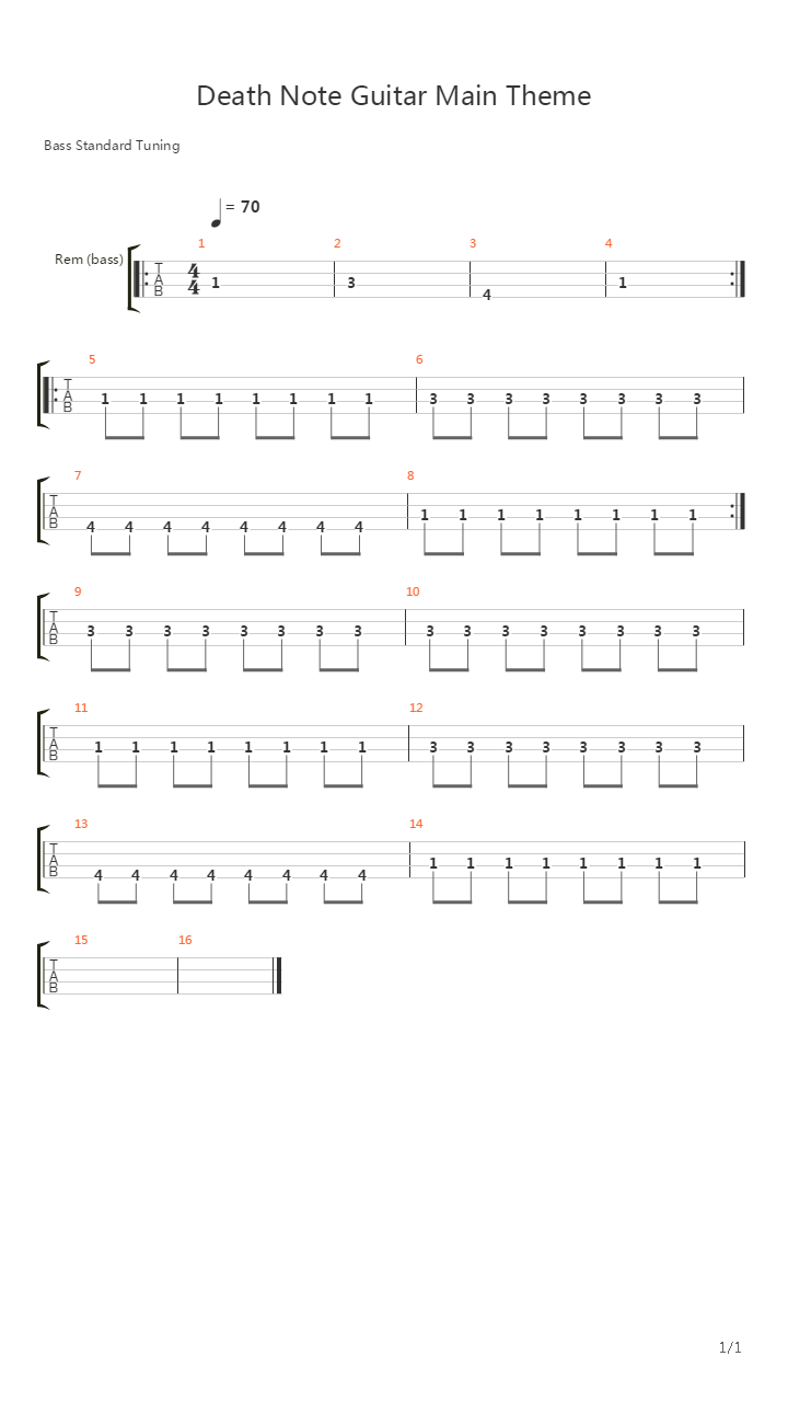 Death Note(死亡笔记) - Main Theme吉他谱