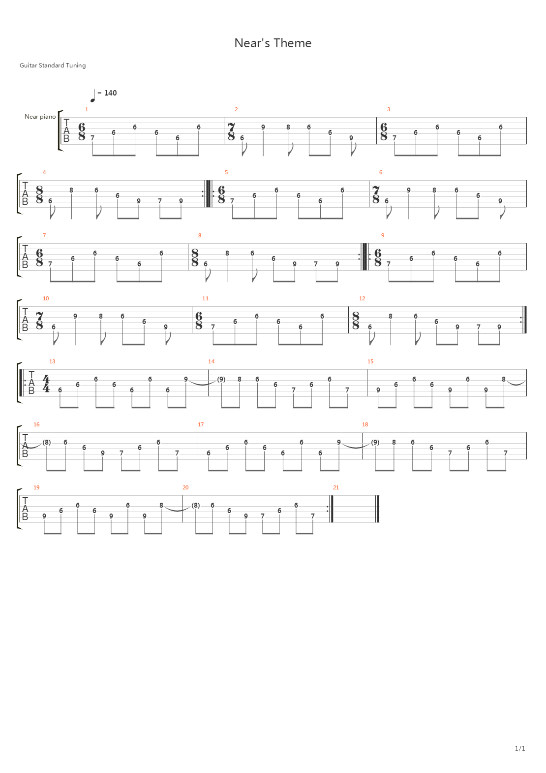 Death Note(死亡笔记) - Nears Theme吉他谱