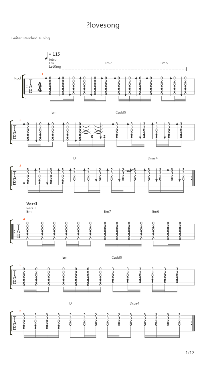 1 2 Lovesong吉他谱