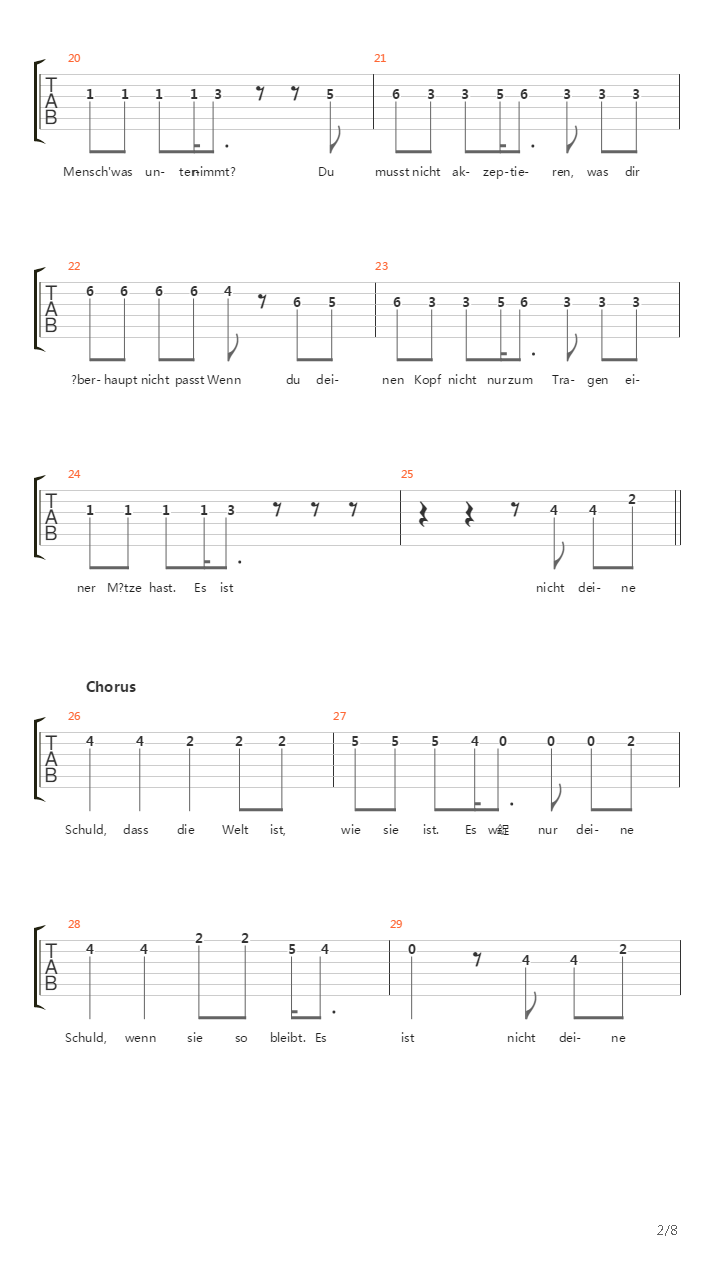 Deine Schuld吉他谱