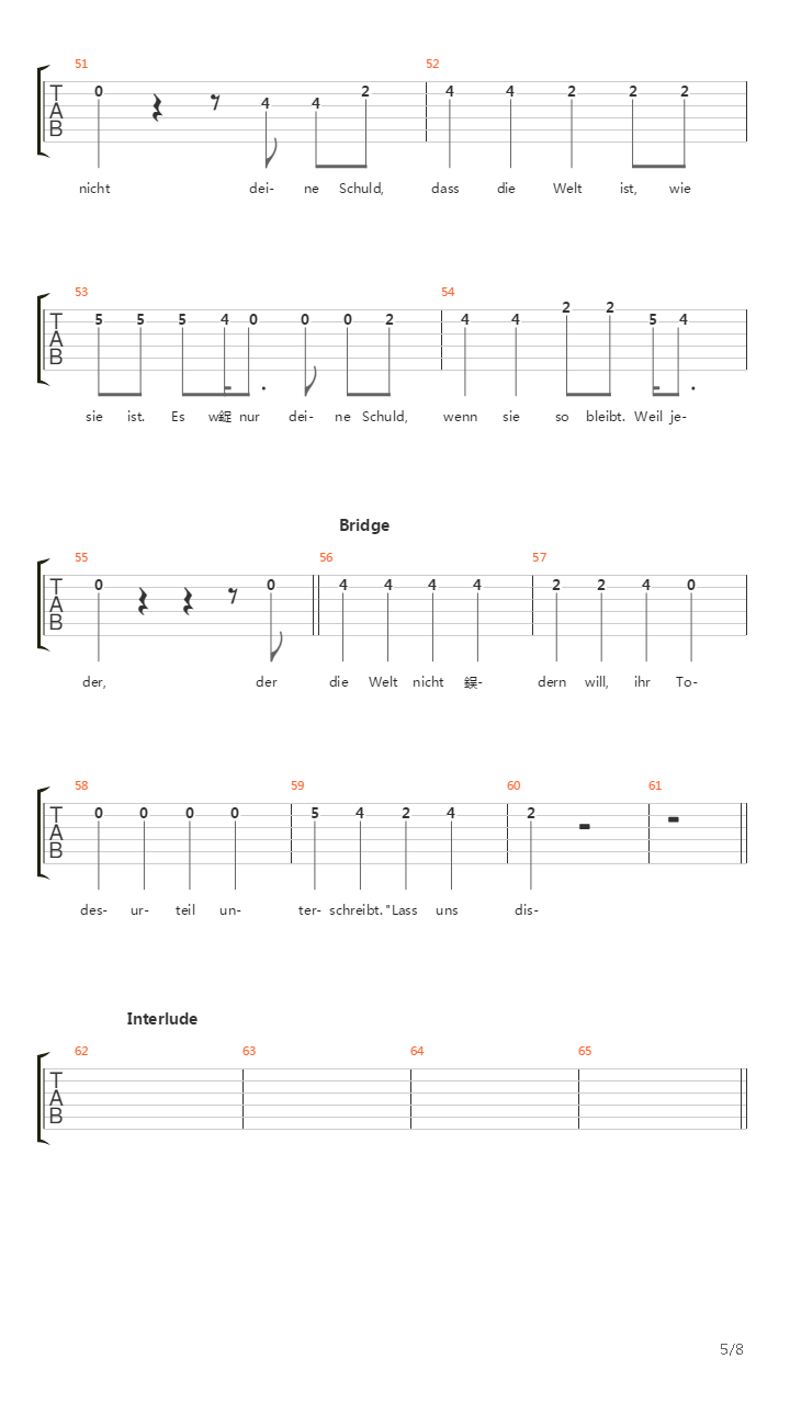 Deine Schuld吉他谱