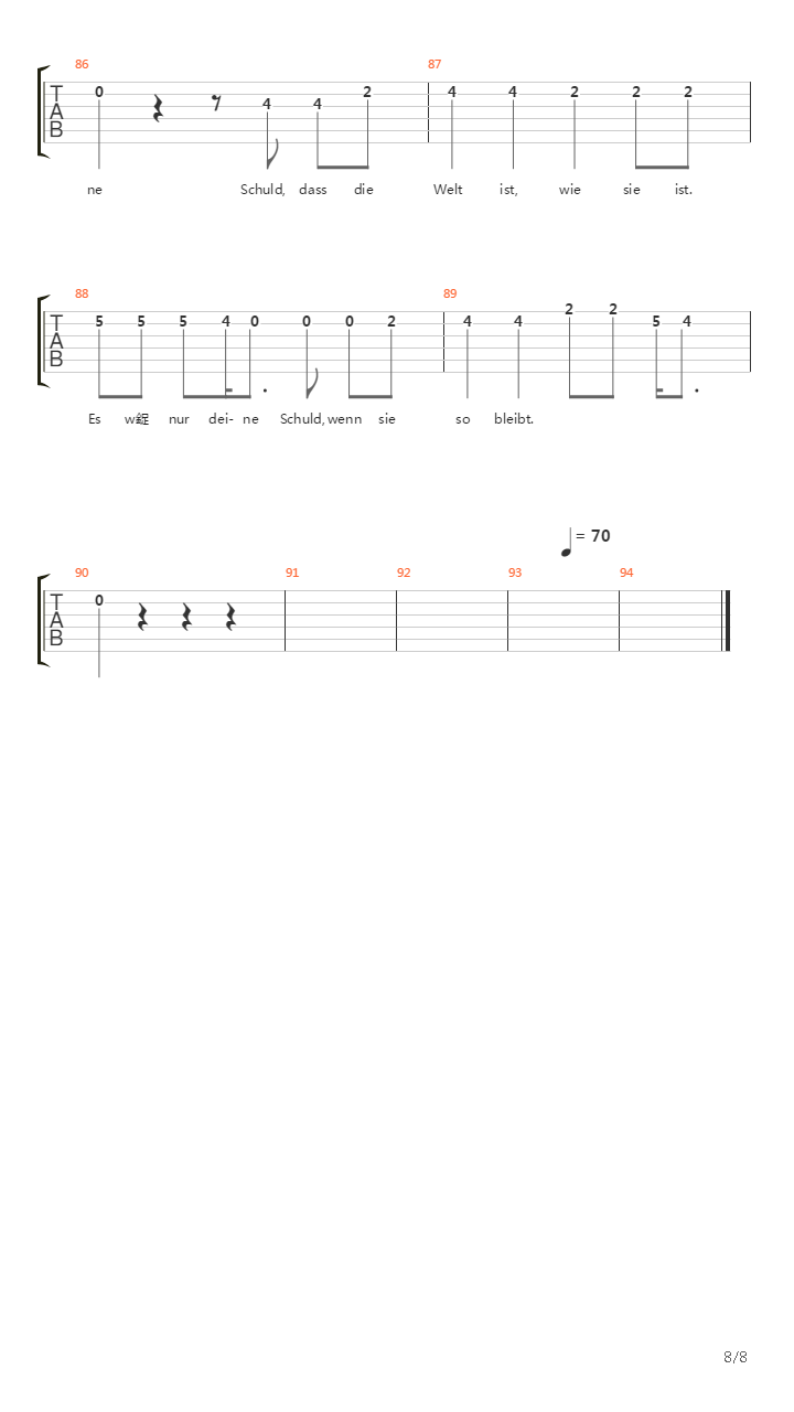 Deine Schuld吉他谱