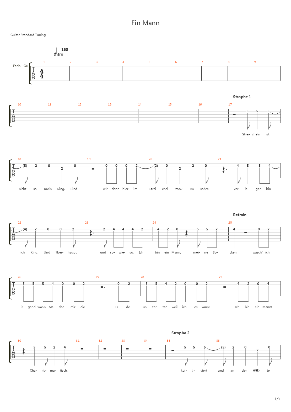 Ein Mann吉他谱