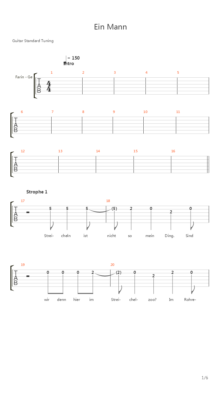 Ein Mann吉他谱