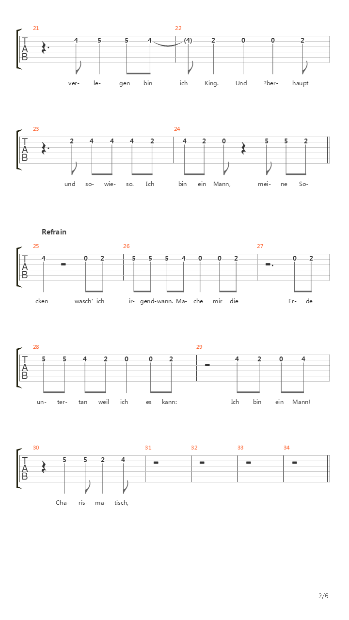 Ein Mann吉他谱