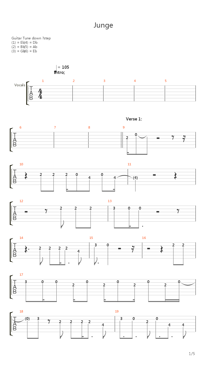 Junge吉他谱