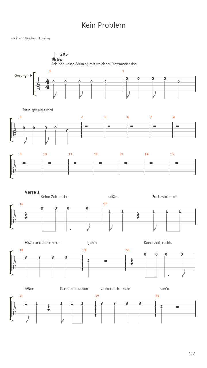 Kein Problem吉他谱