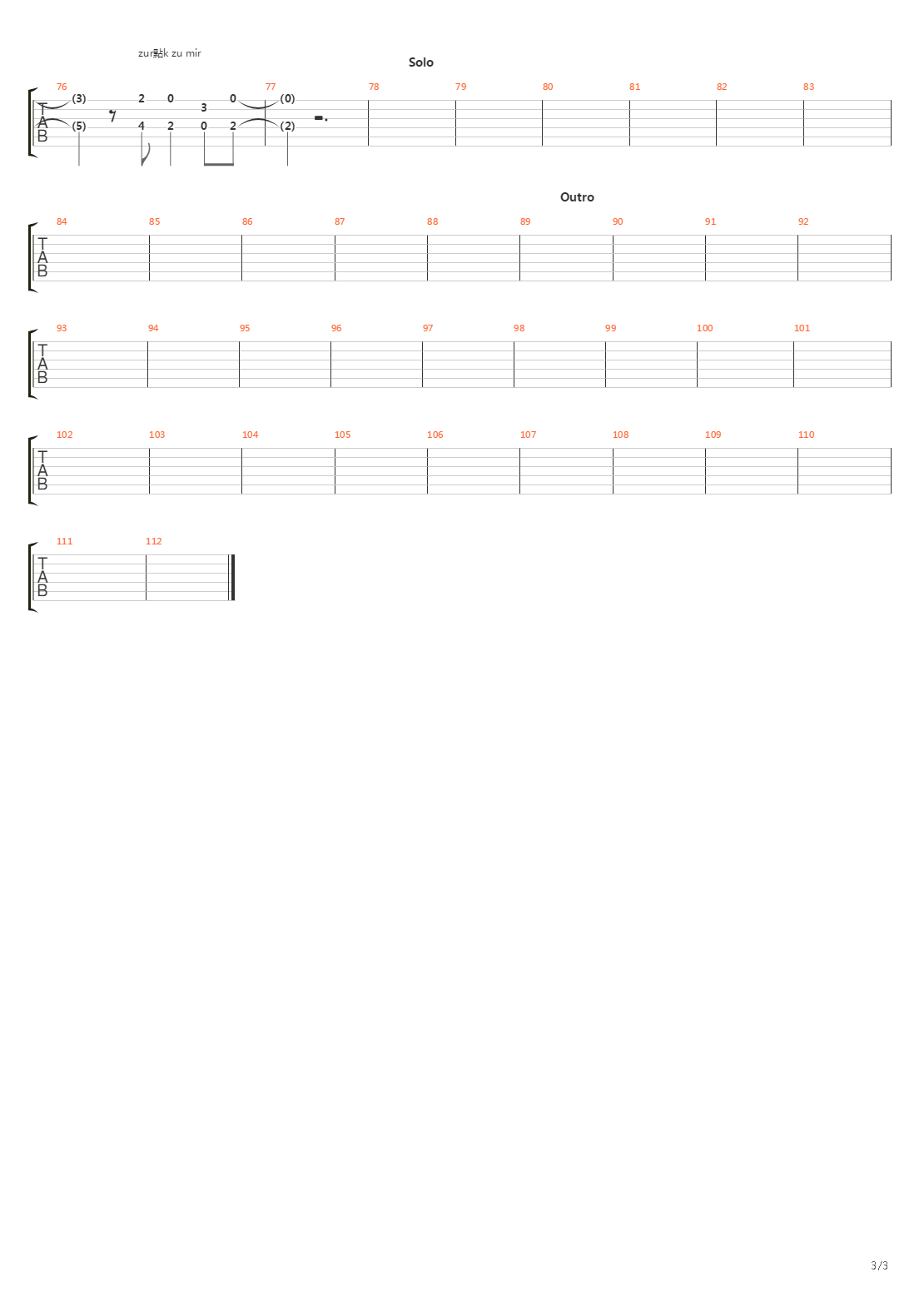 Komm Zurck吉他谱