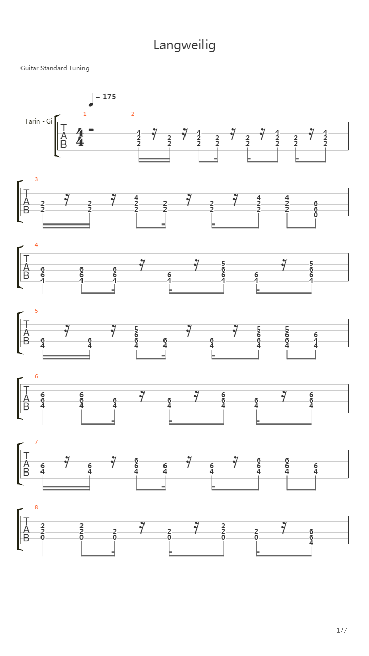 Langweilig吉他谱
