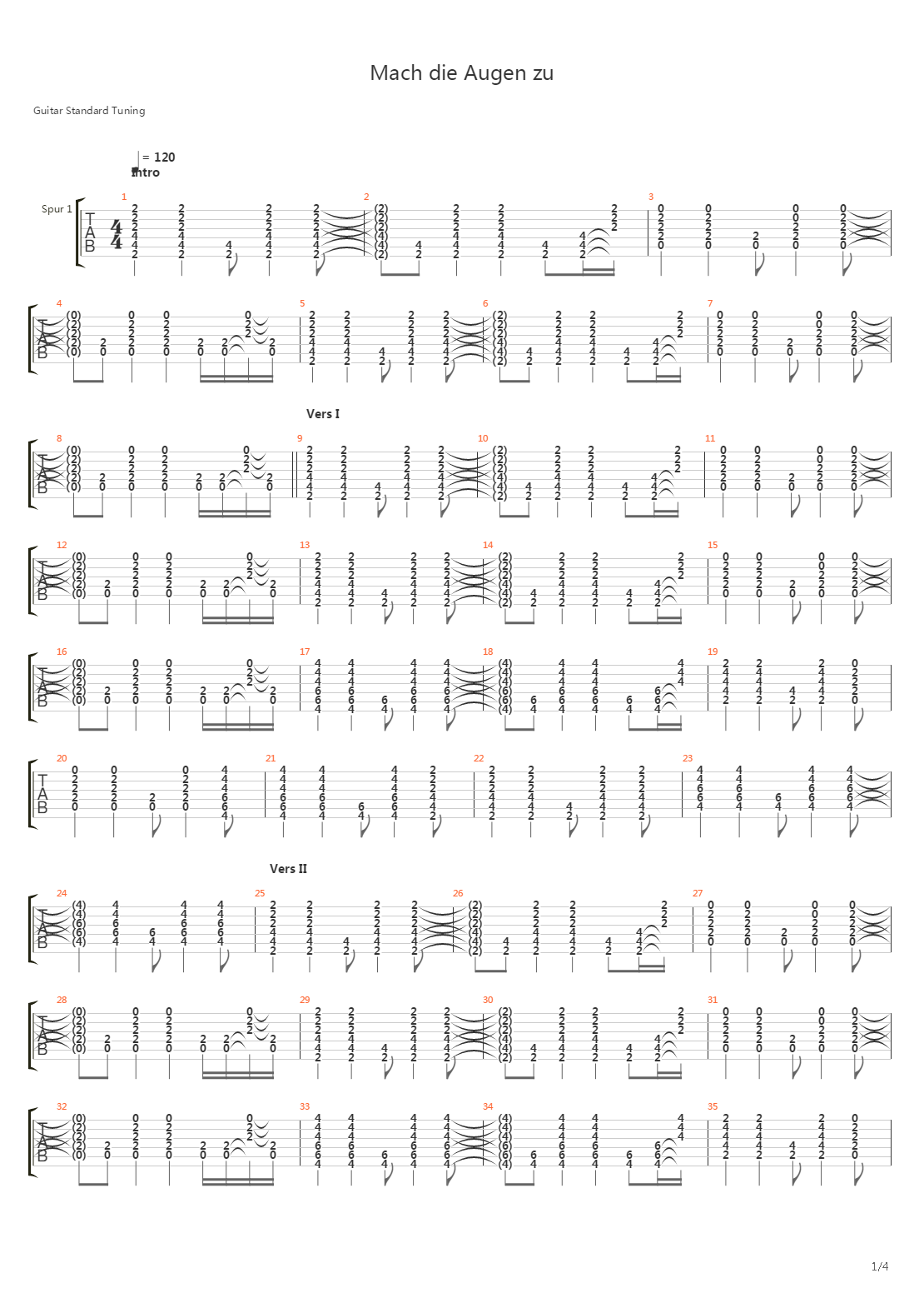 Mach Die Augen Zu吉他谱