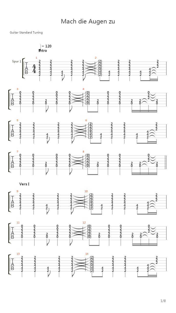 Mach Die Augen Zu吉他谱