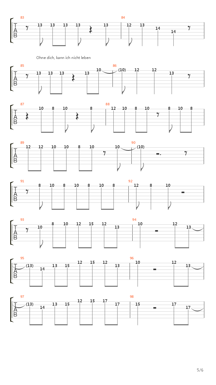 Nie Gesagt吉他谱