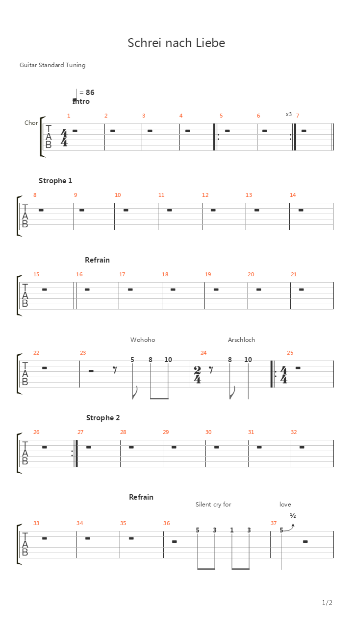Schrei Nach Liebe吉他谱