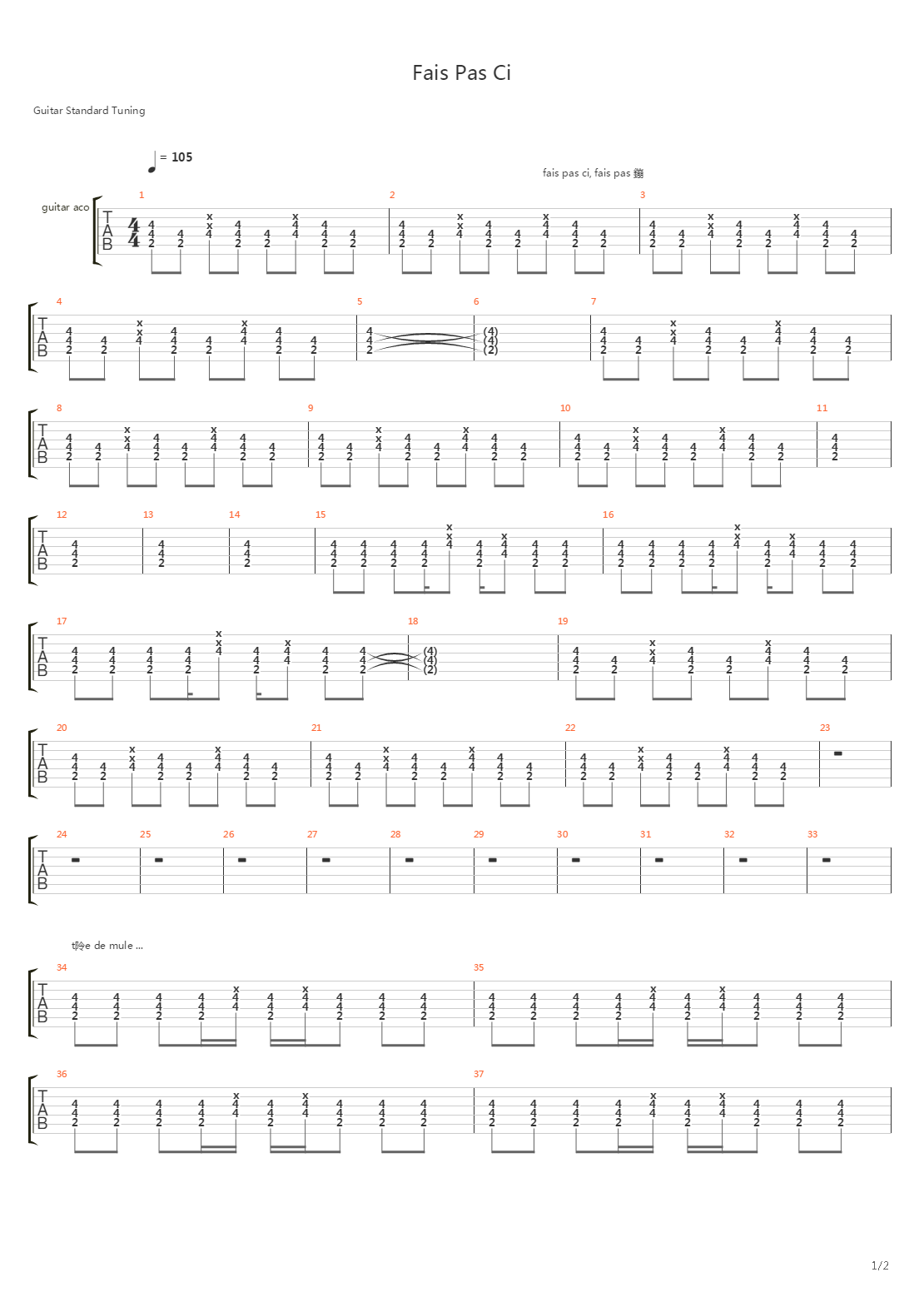 Fais Pas Ci吉他谱