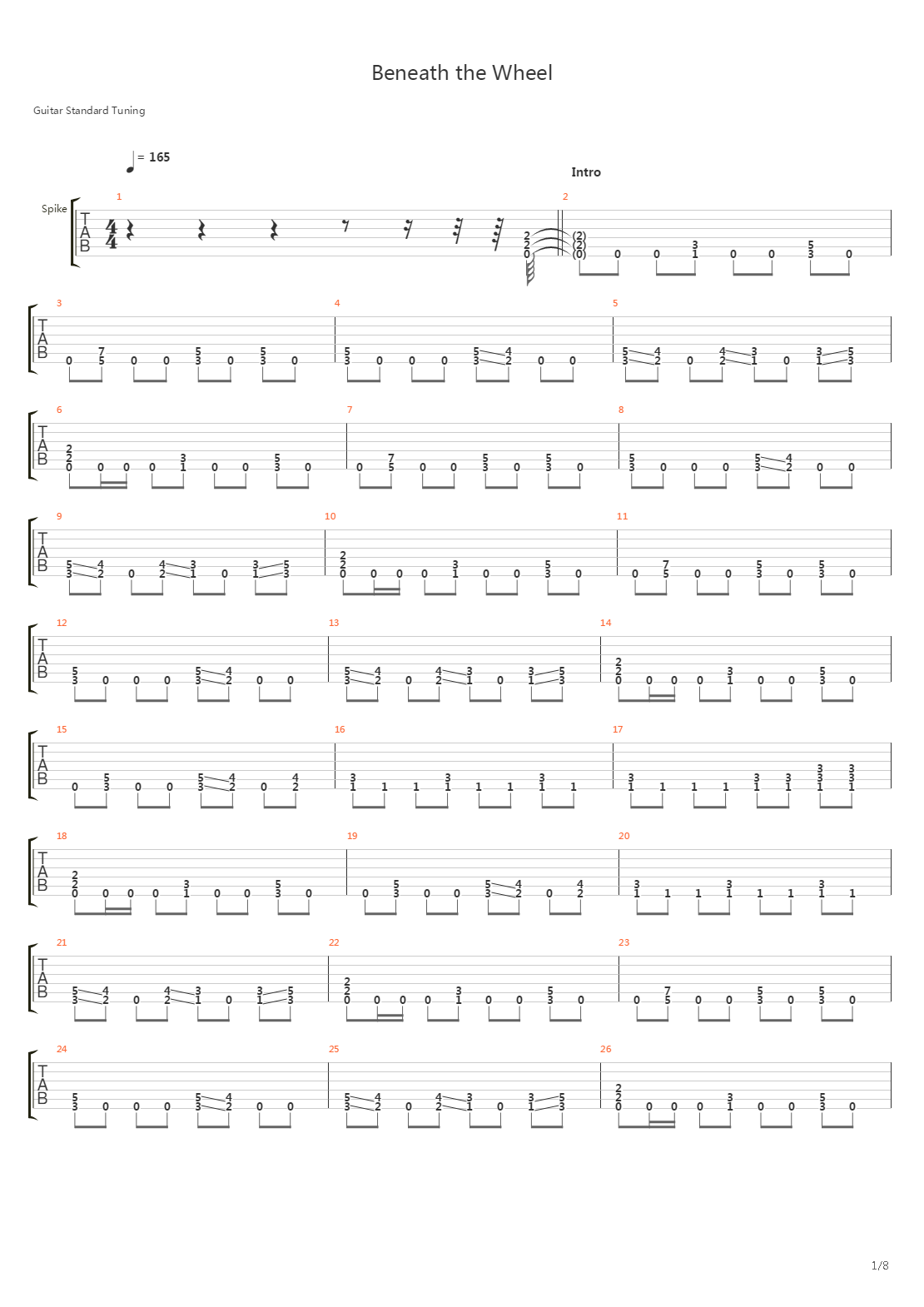 Beneath The Wheel吉他谱