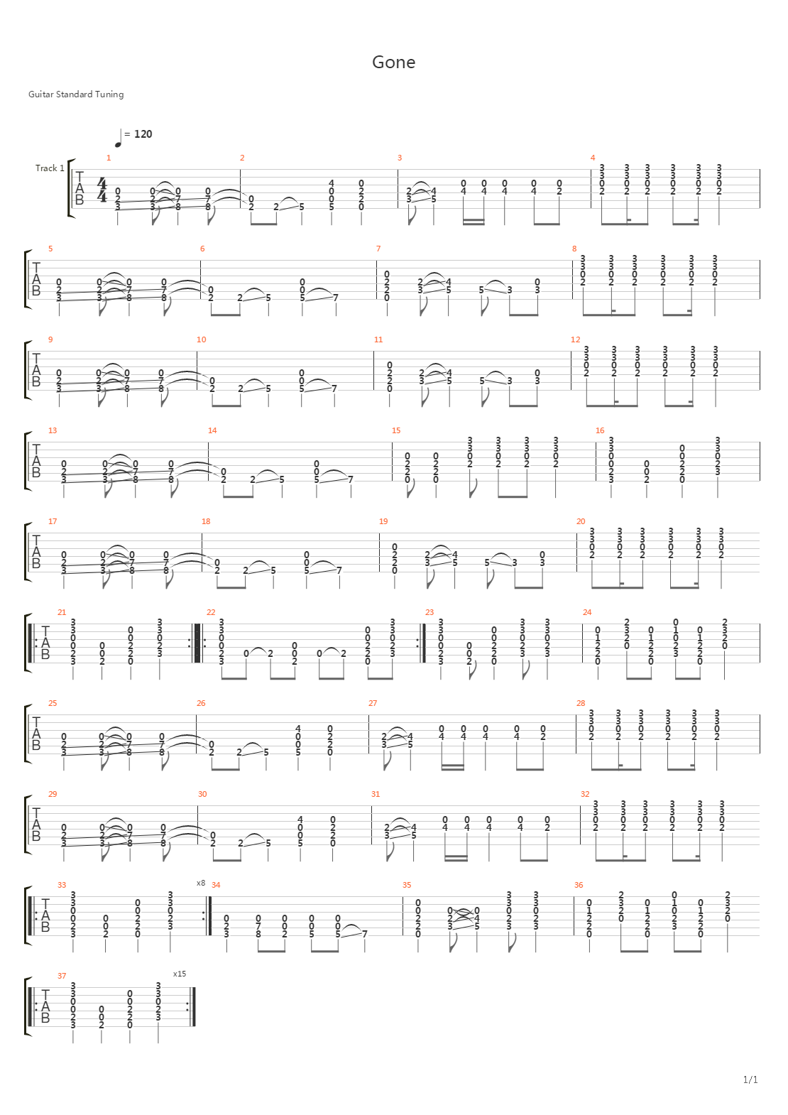 Gone吉他谱