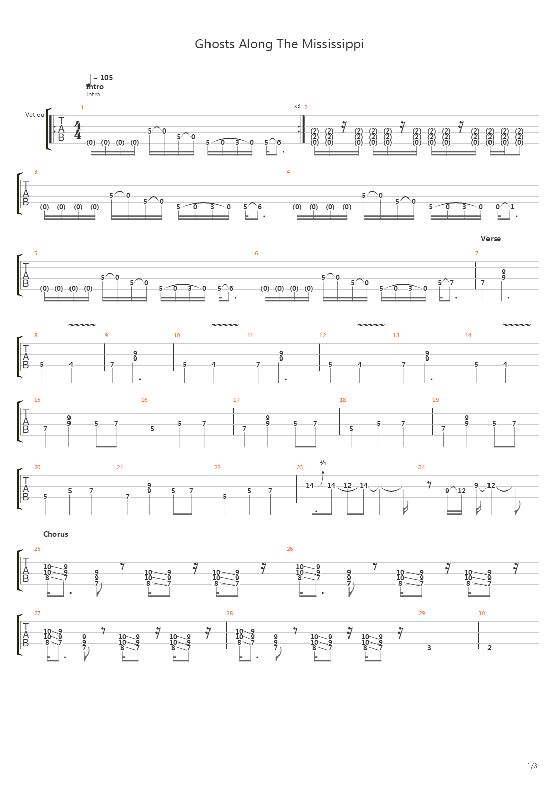 Ghosts Along The Mississippi吉他谱