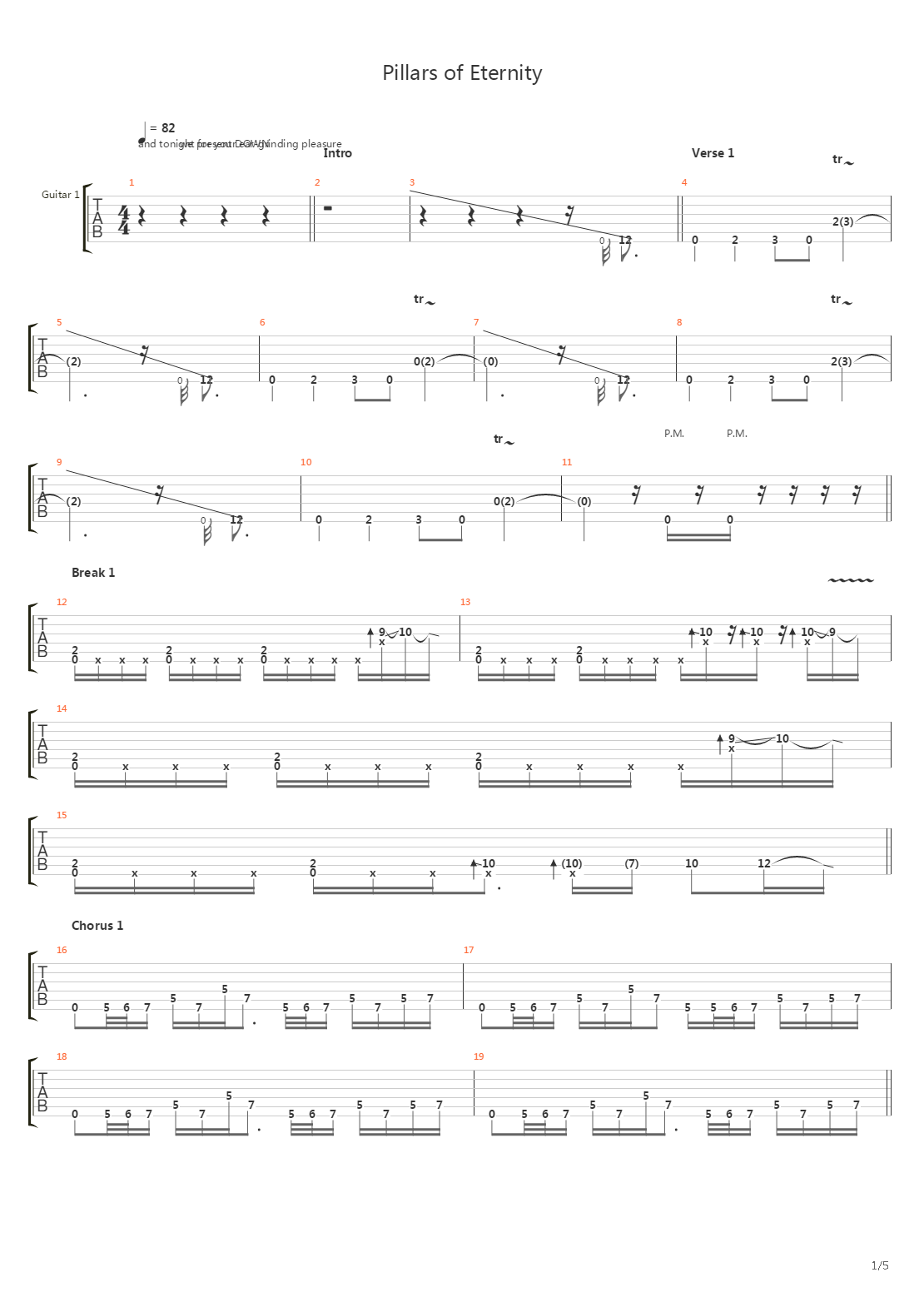 Pillars Of Eternity吉他谱