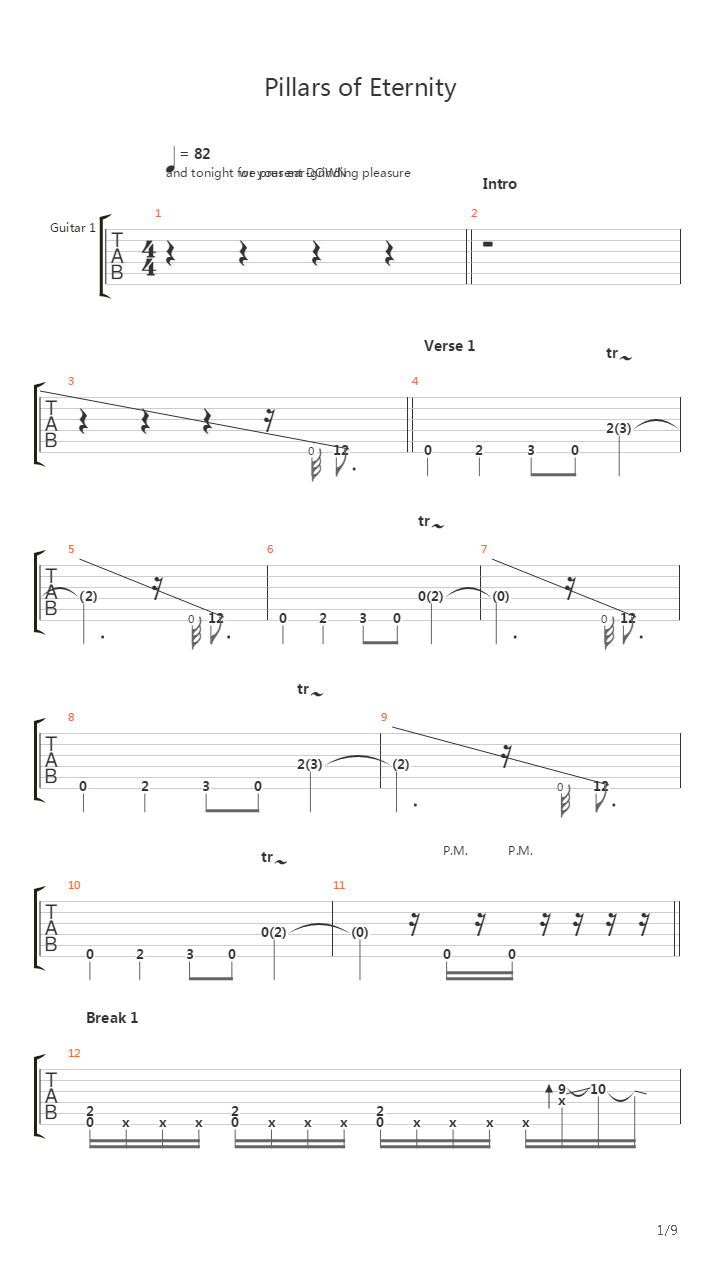 Pillars Of Eternity吉他谱