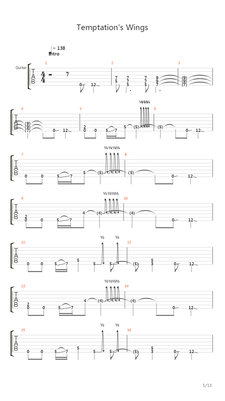 Temptations Wings吉他谱