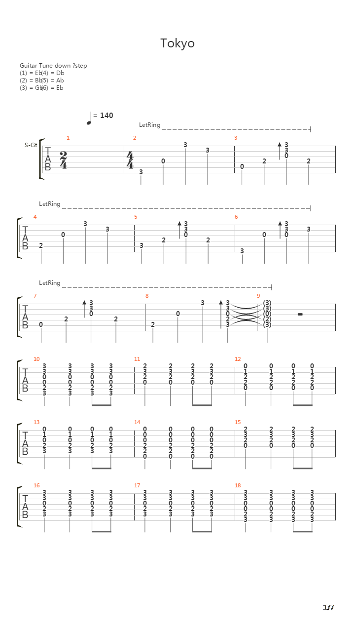 Tokyo(完整总谱)吉他谱