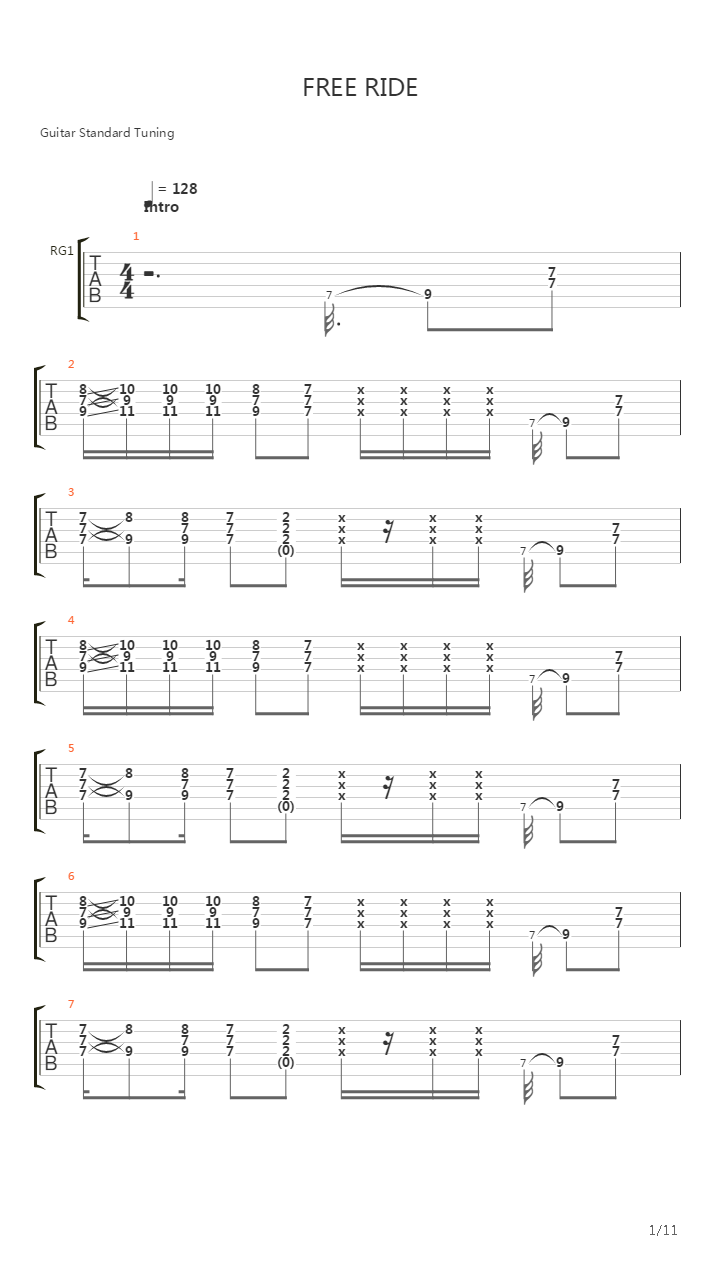 Free Ride吉他谱