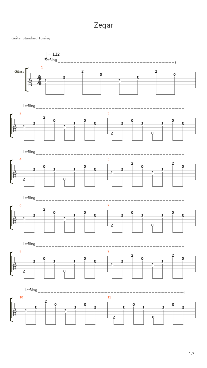 Zegar吉他谱