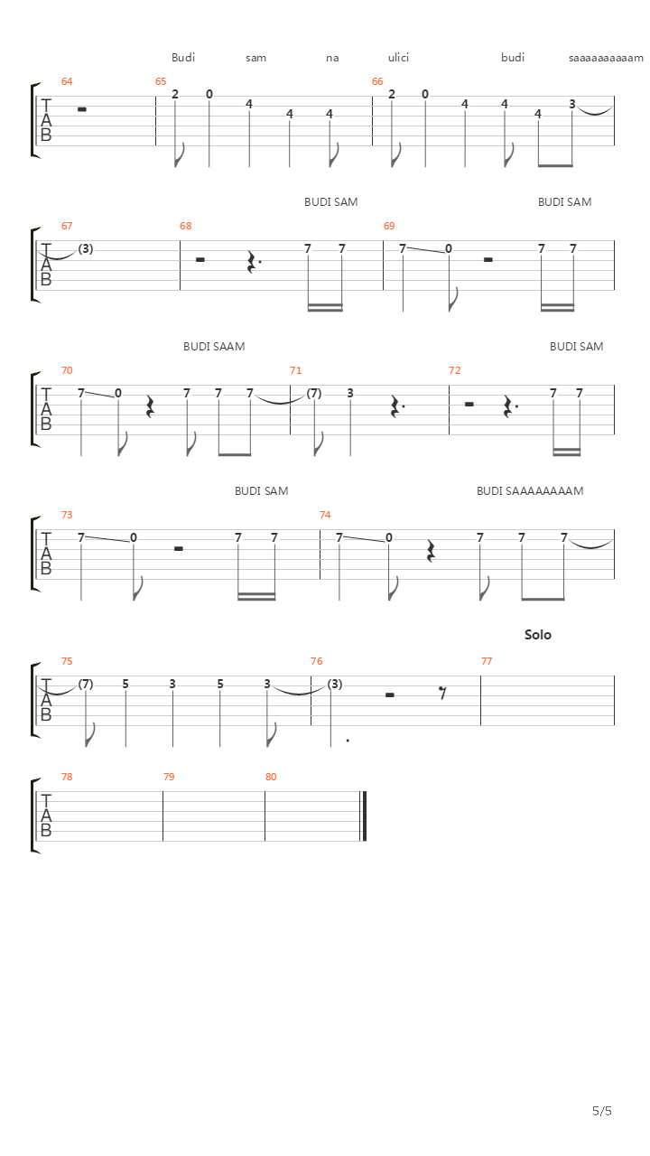 Budi Sam Na Ulici吉他谱