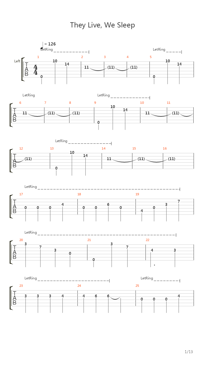 They Live We Sleep吉他谱