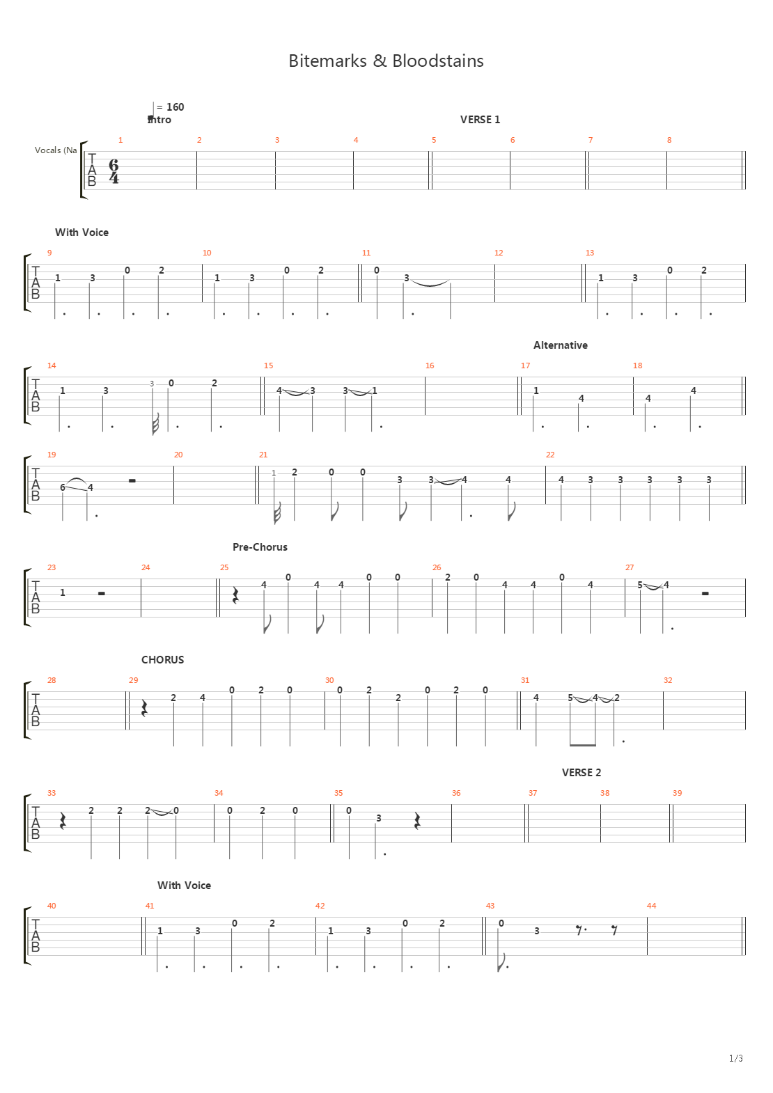 Bitemarks And Bloodstains吉他谱
