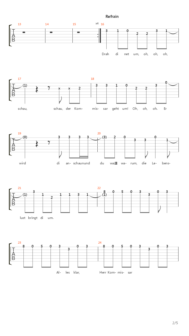 Der Kommissar吉他谱