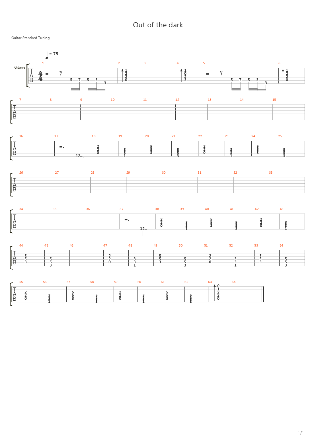 Out Of The Dark吉他谱