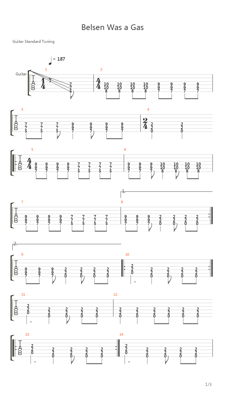 Belsen Was A Gas吉他谱