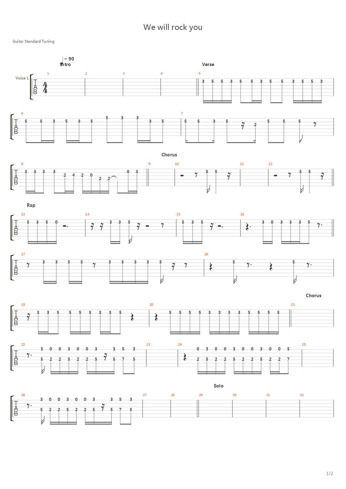 We Will Rock You吉他谱