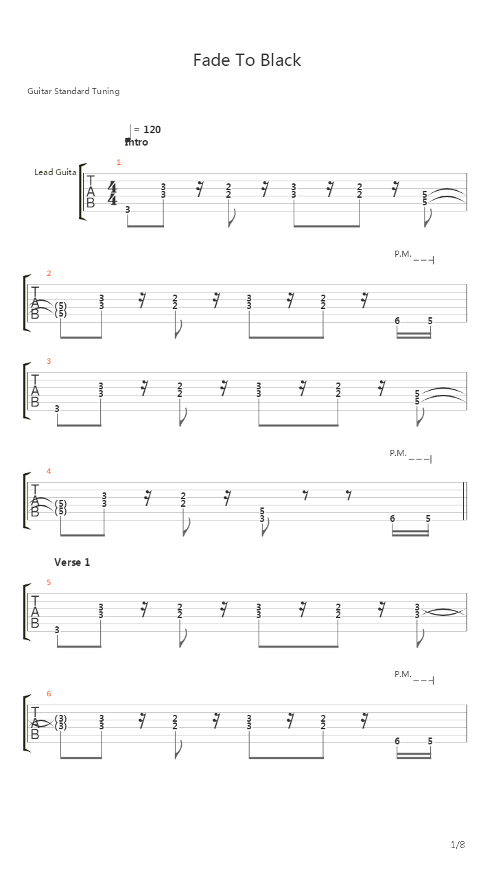 Fade To Black吉他谱
