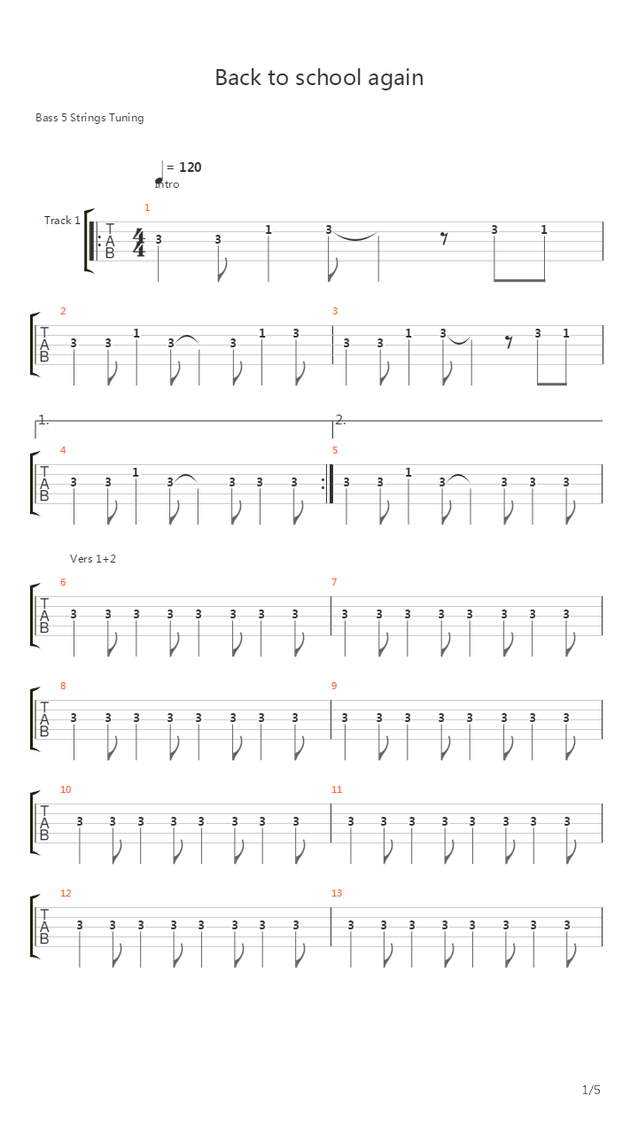 Back To School Again吉他谱