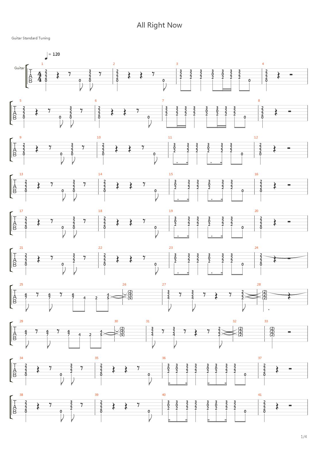 All Right Now吉他谱