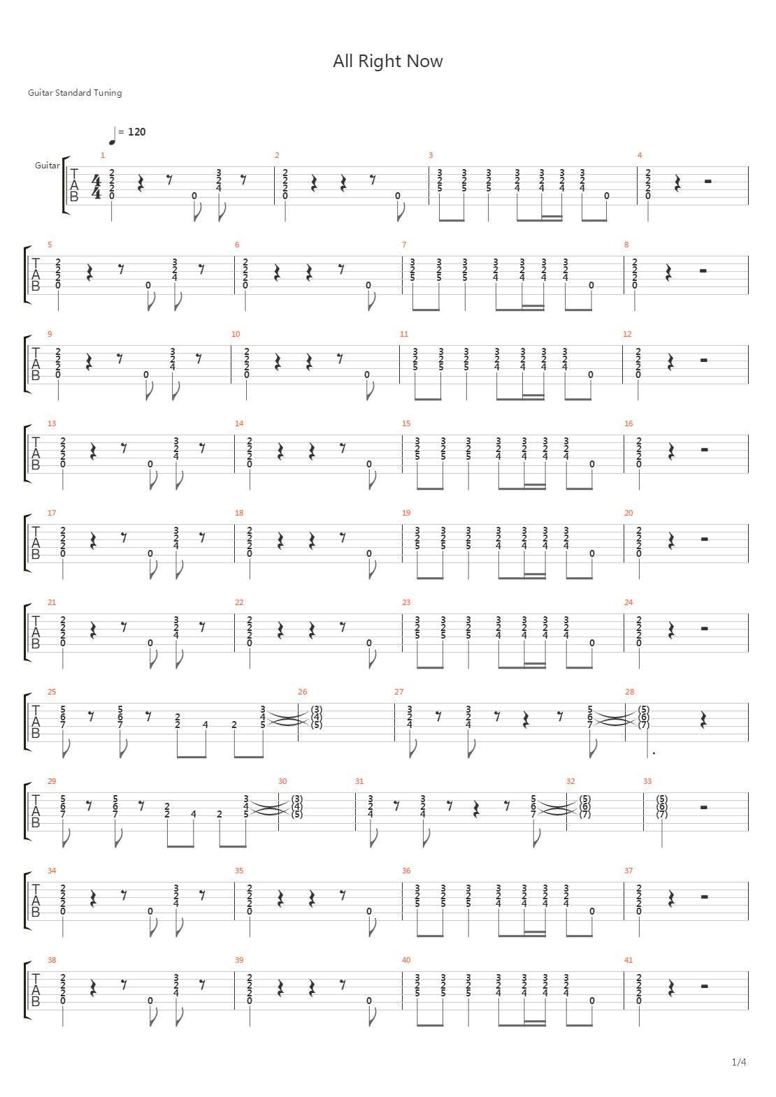 All Right Now吉他谱