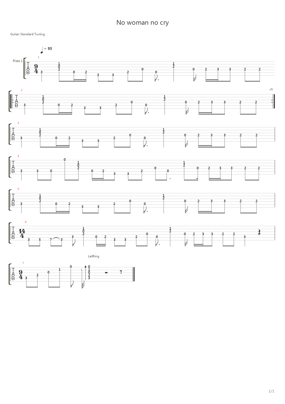 No Woman No Cry吉他谱