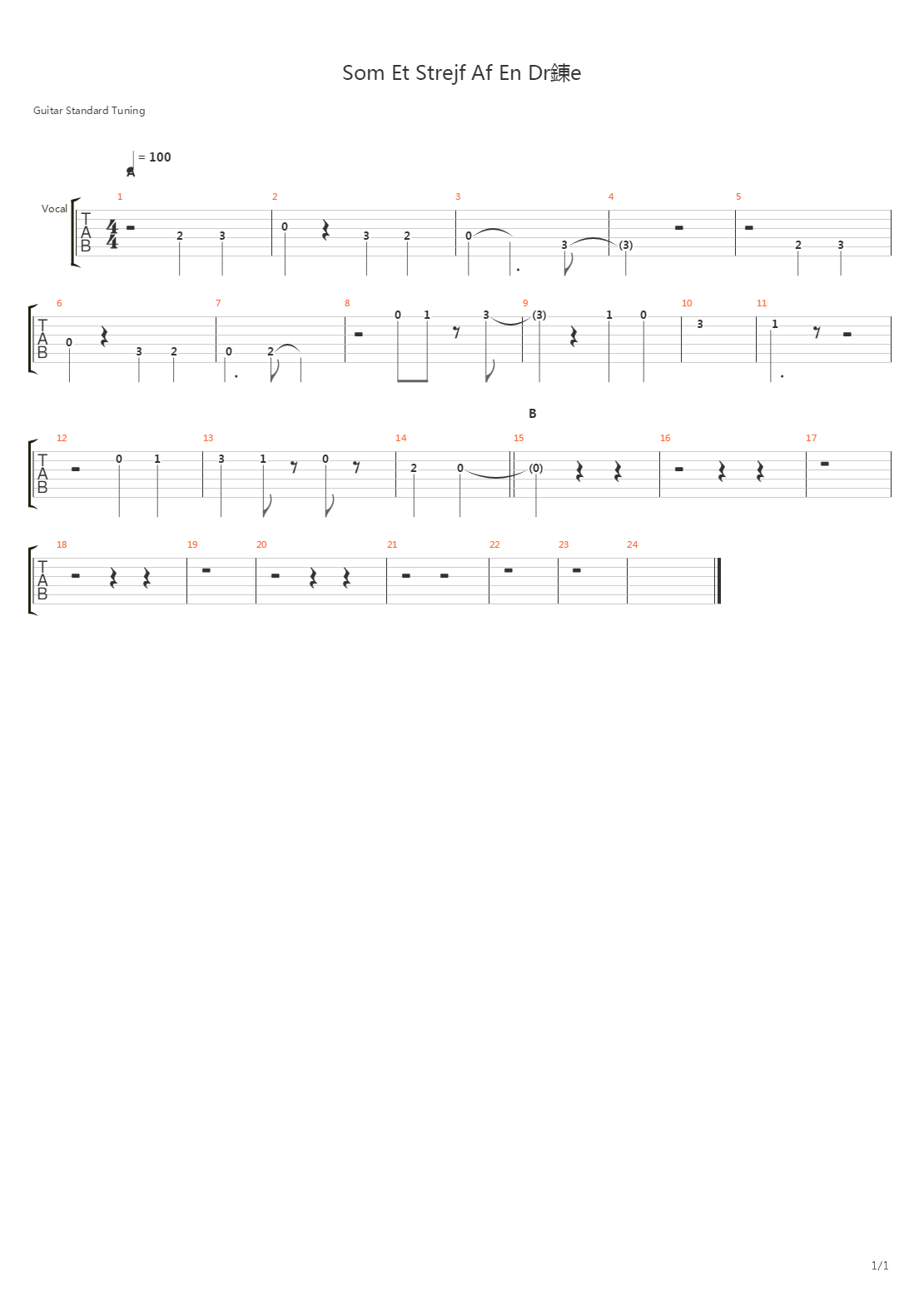 Som Et Strejf Af En Draabe吉他谱