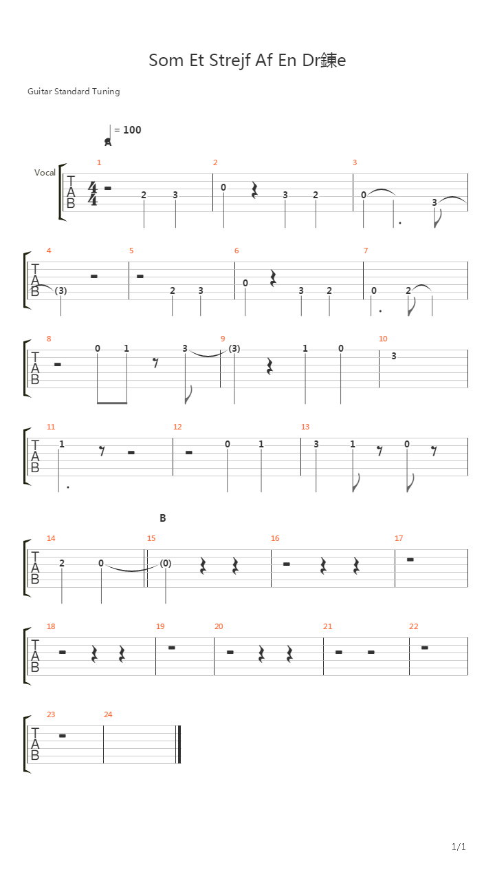 Som Et Strejf Af En Draabe吉他谱