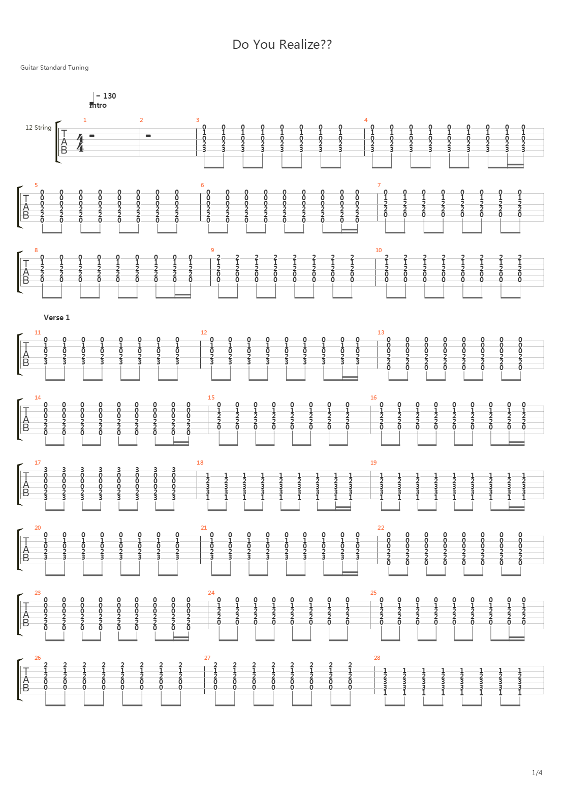 Do You Realize吉他谱