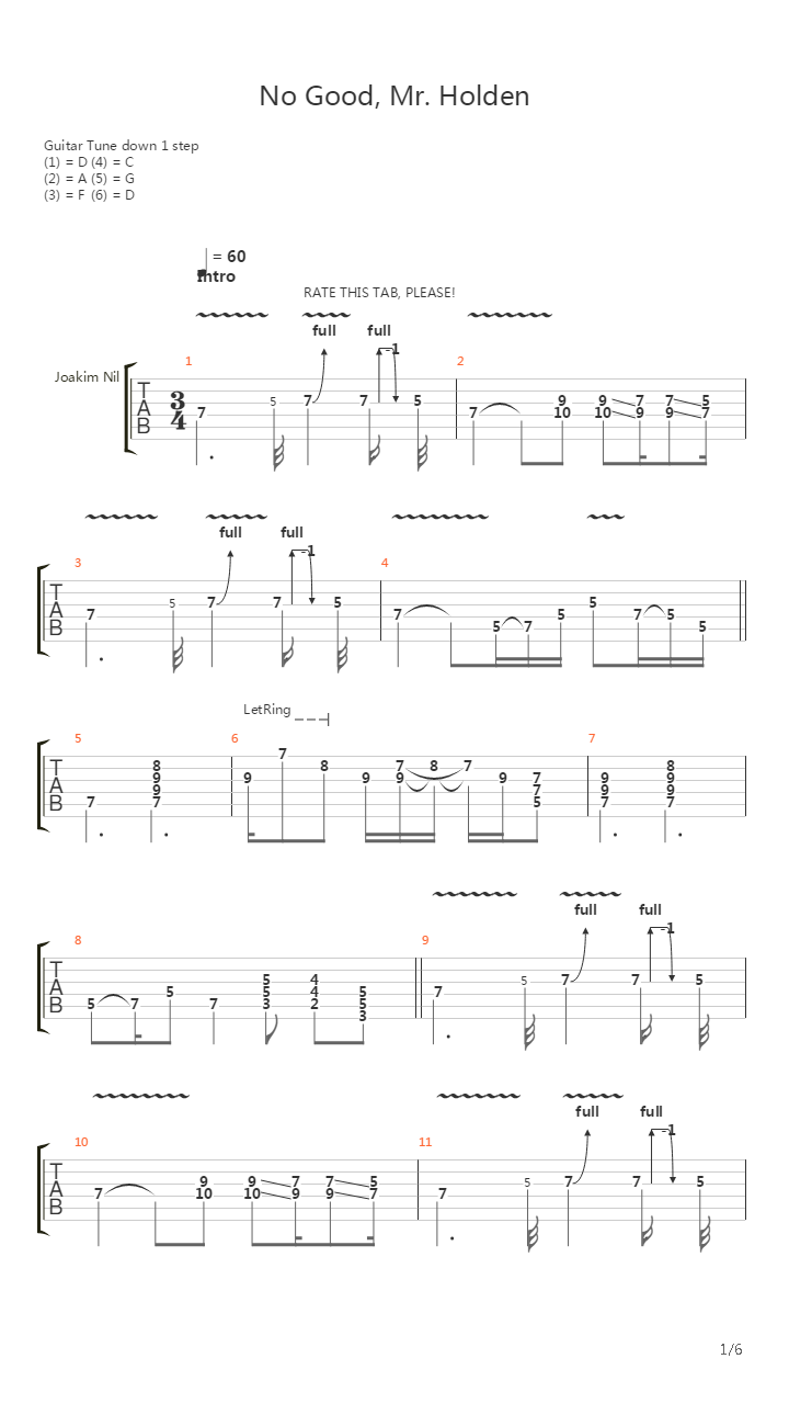 No Good Mr Holden吉他谱